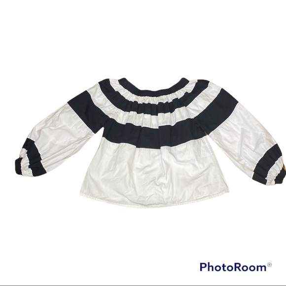 MLM Off Shoulder Black & White Wide Striped Cropped Puffy Long Sleeve Top  XS - Picture 3 of 13
